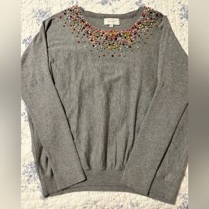 Angel Of The North Gray Sweater with Multicolor Confetti Pompoms Medium